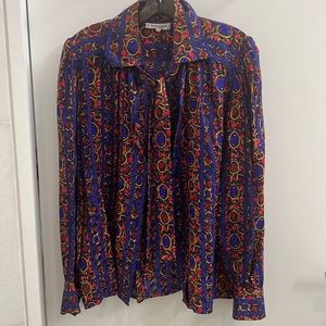 Vintage YSL blouse. Jewel toned and tie neck